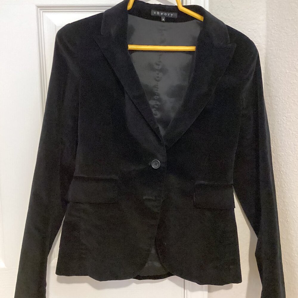 Black Velvet Blazer by Theory, Lined Size 8 Women's Fashion